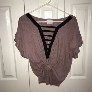 Pink lace up distressed t-shirt